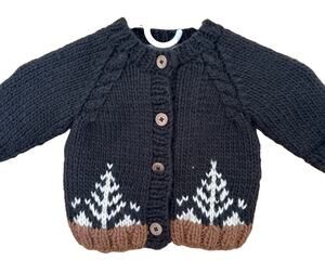 Huggalugs 100% Acrylic Sweater 12-18 Months Dark Green White Christmas Trees